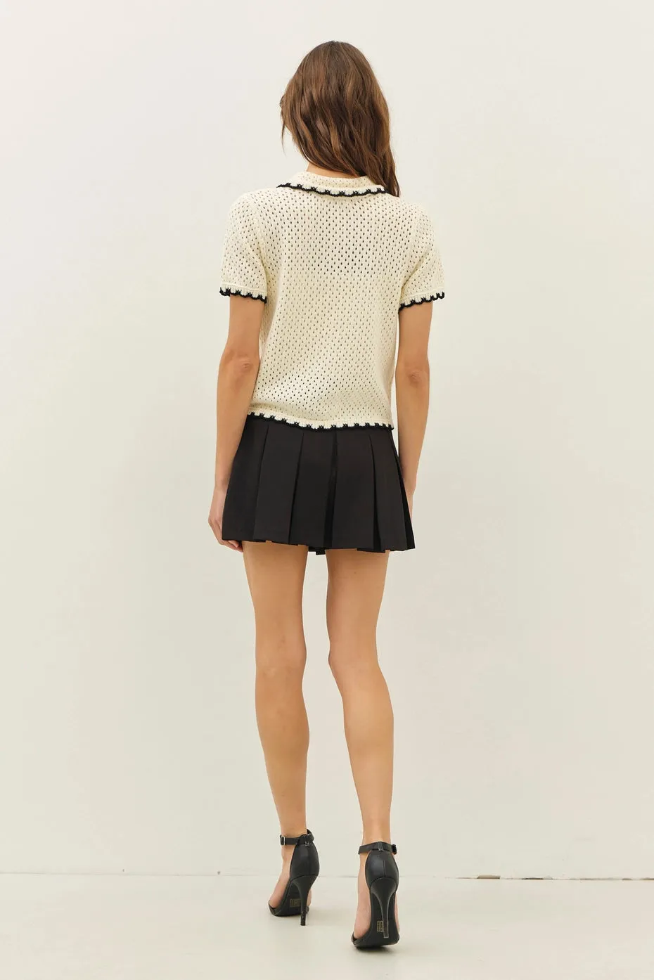 Contrast Scallop Cardigan - Black/Cream