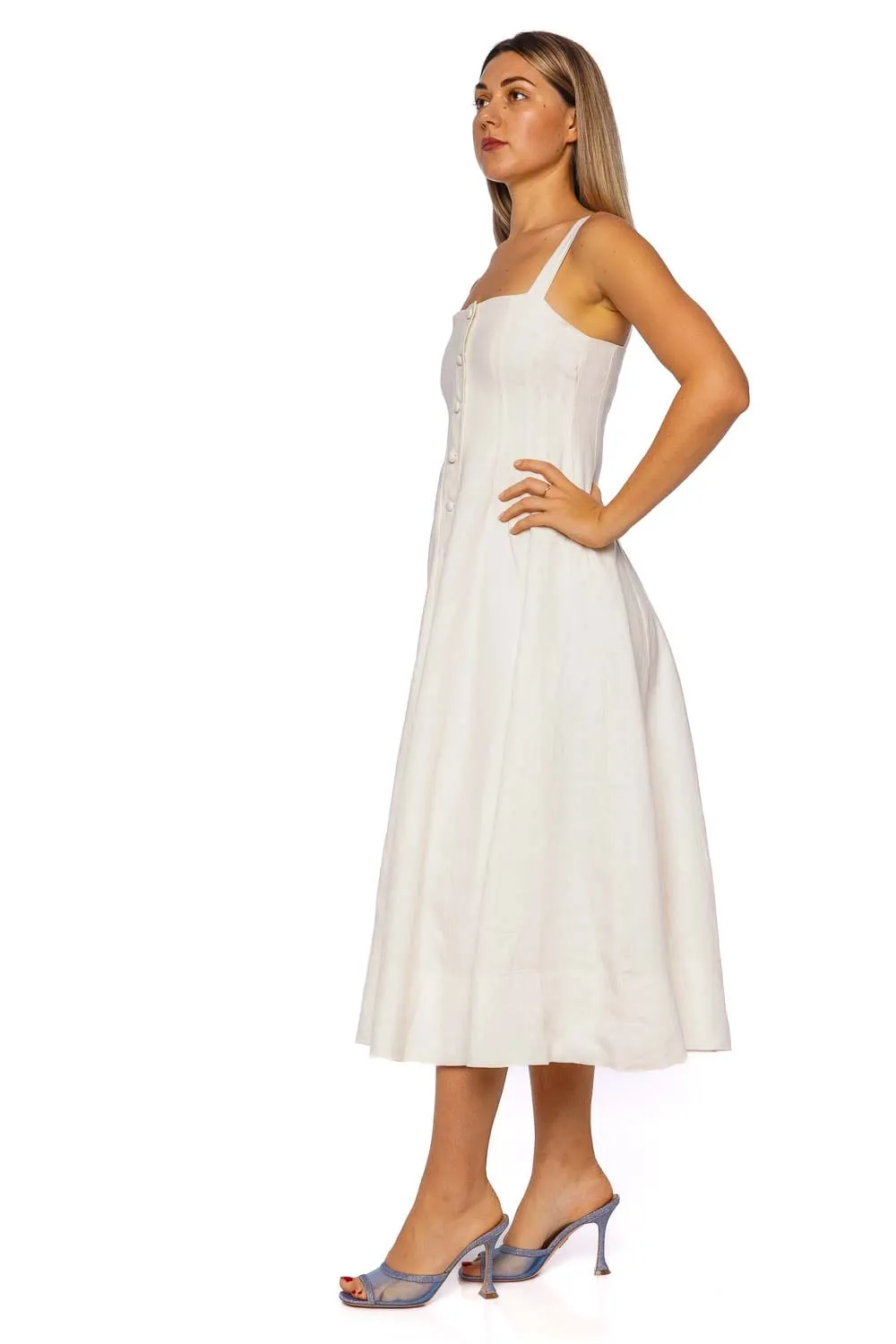Corbiere Button Front Linen Midi Dress