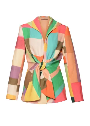 Côte d’Azur Grand Plaid Tie-Front Jacket