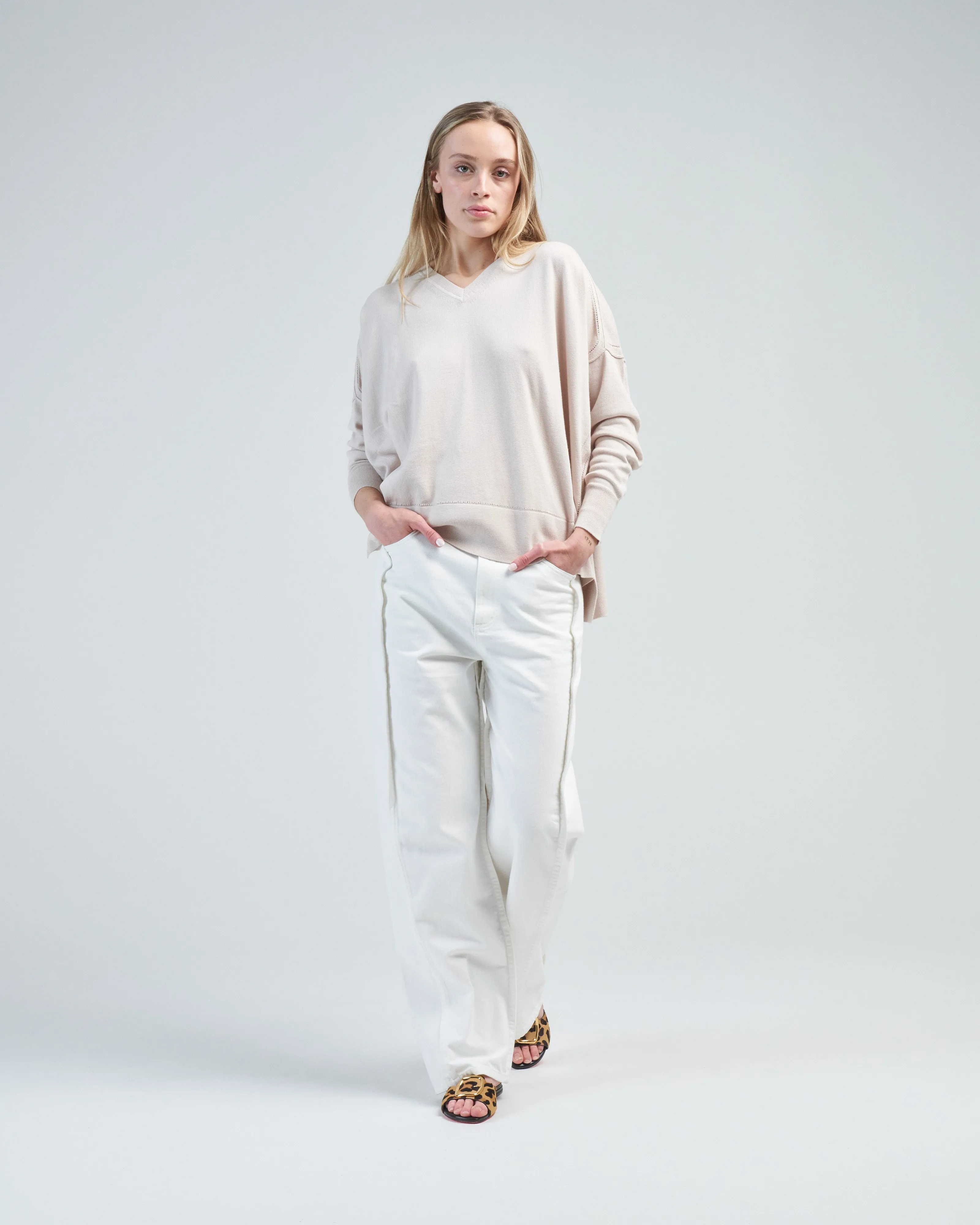 cotton pointelle v-neck