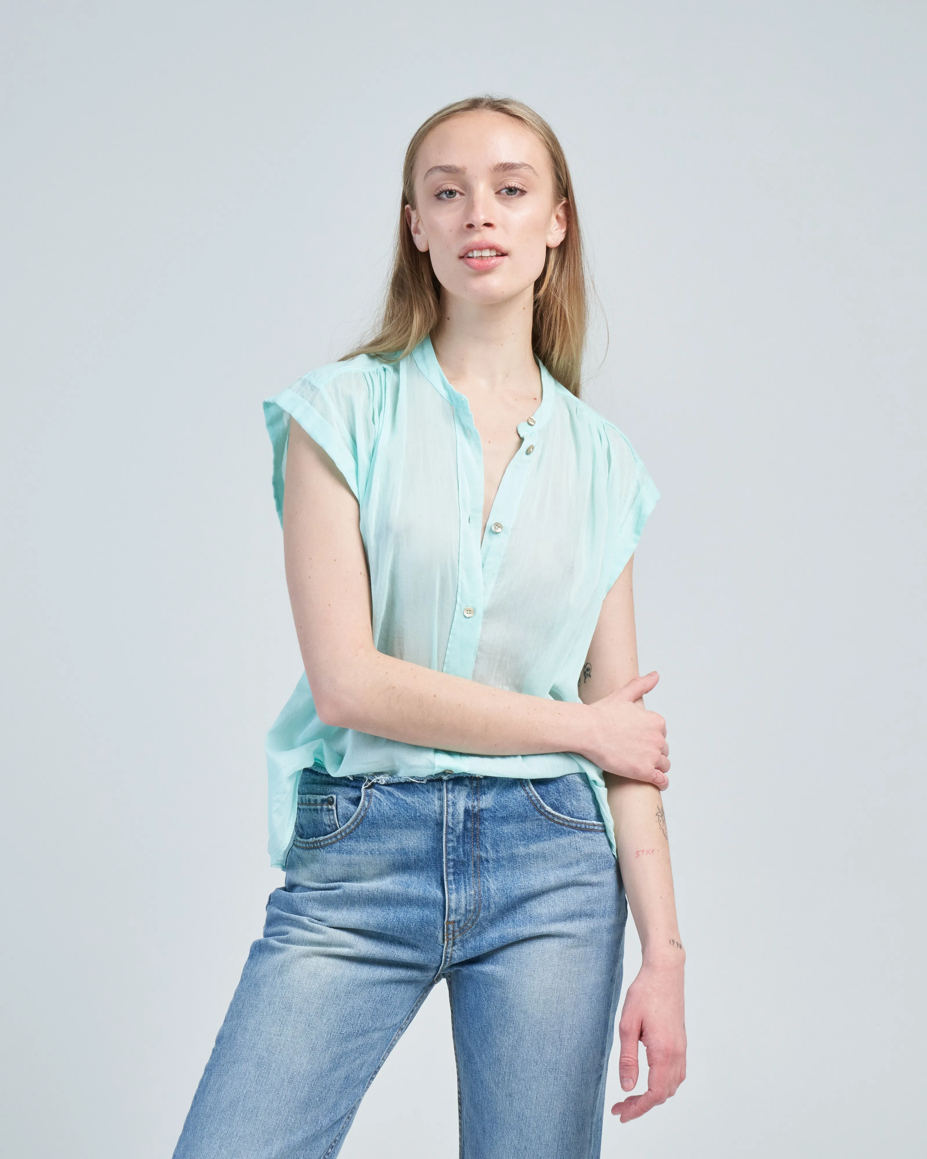 cotton silk voile short sleeve top