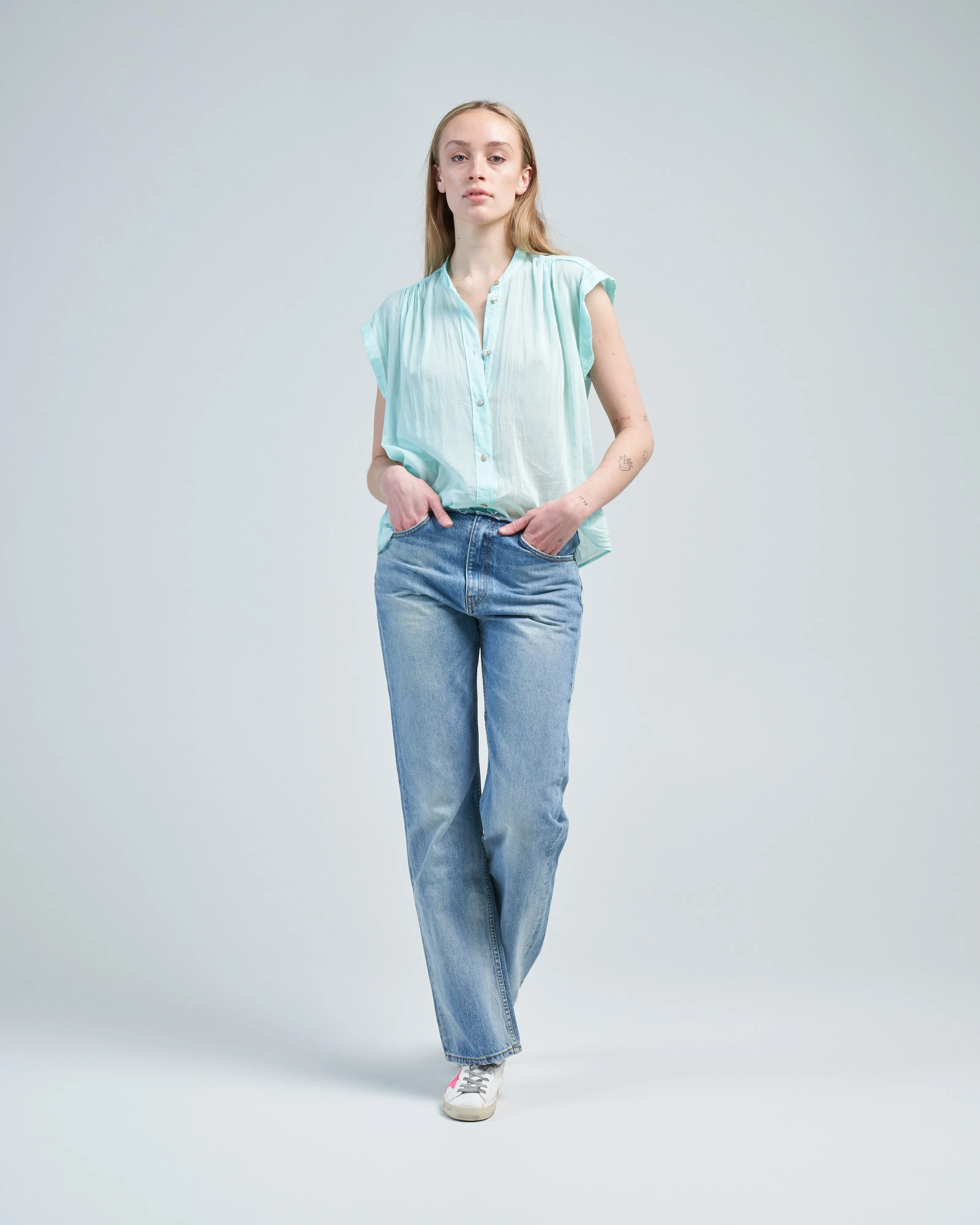 cotton silk voile short sleeve top
