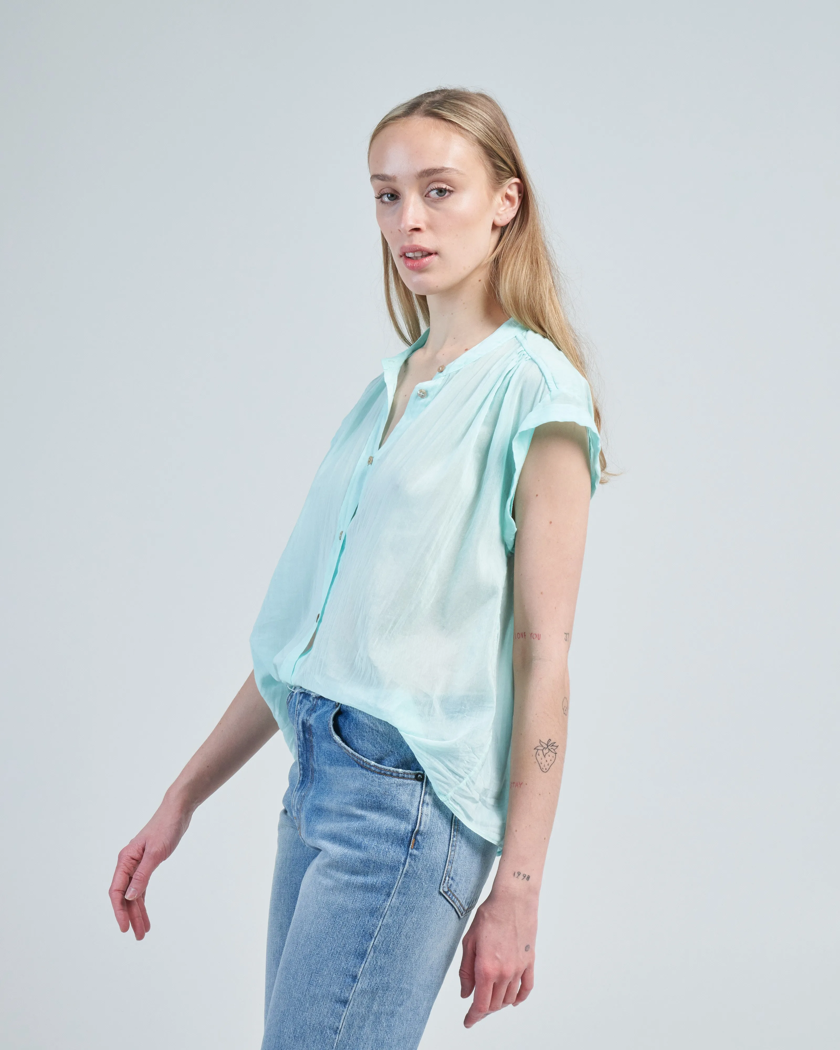 cotton silk voile short sleeve top
