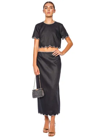 Crush Black Scalloped Cropped Top