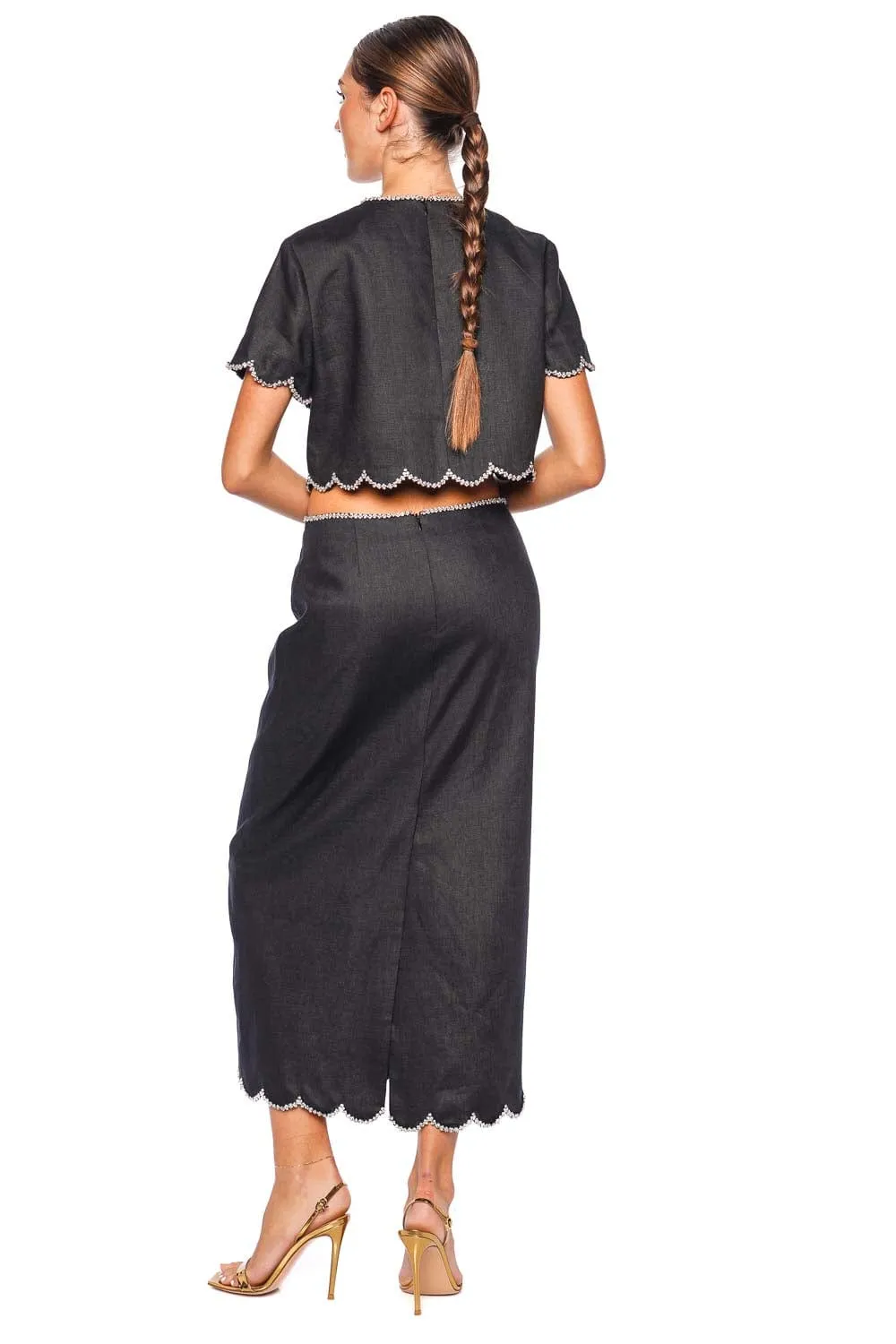 Crush Black Scalloped Cropped Top