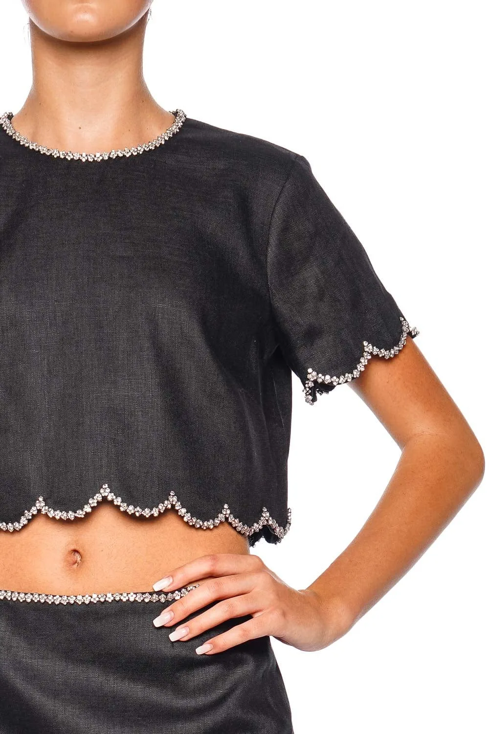 Crush Black Scalloped Cropped Top