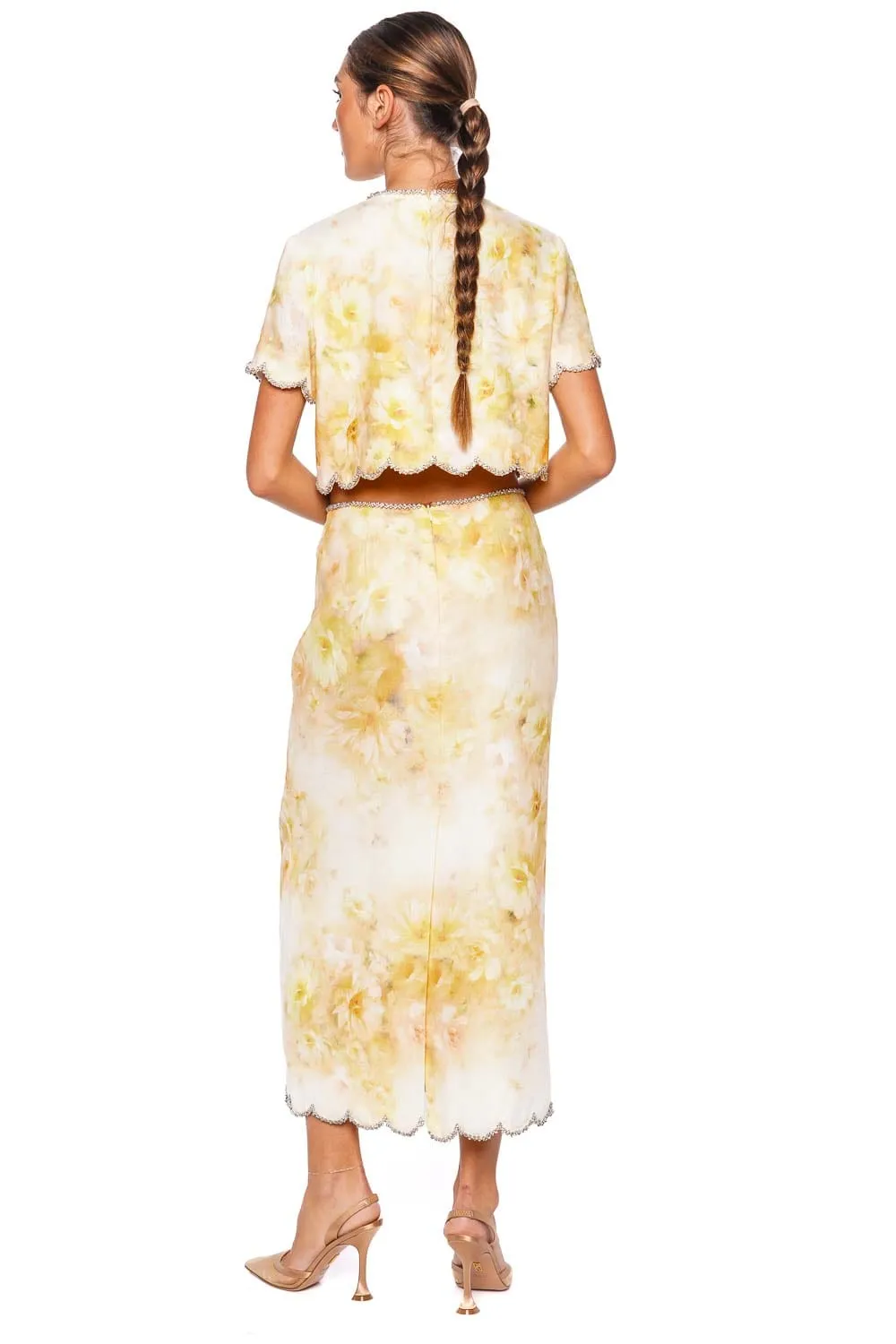 Crush Yellow Floral Scalloped Top