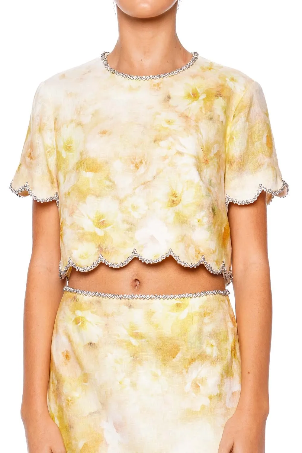 Crush Yellow Floral Scalloped Top
