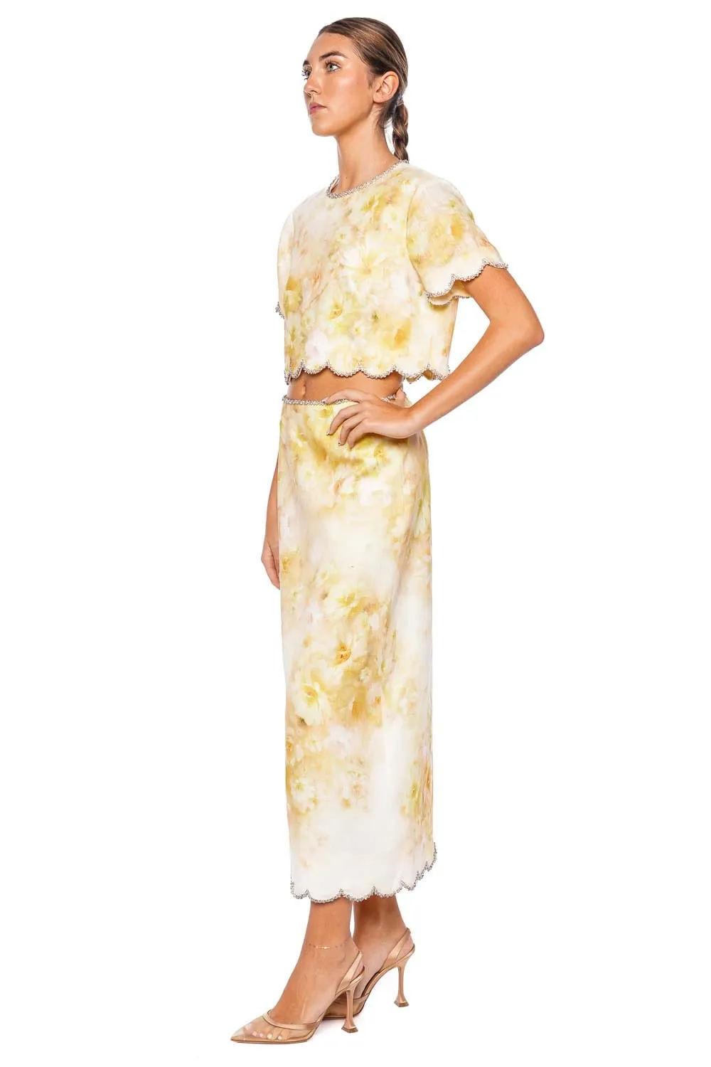 Crush Yellow Floral Scalloped Top