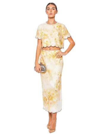 Crush Yellow Floral Scalloped Top