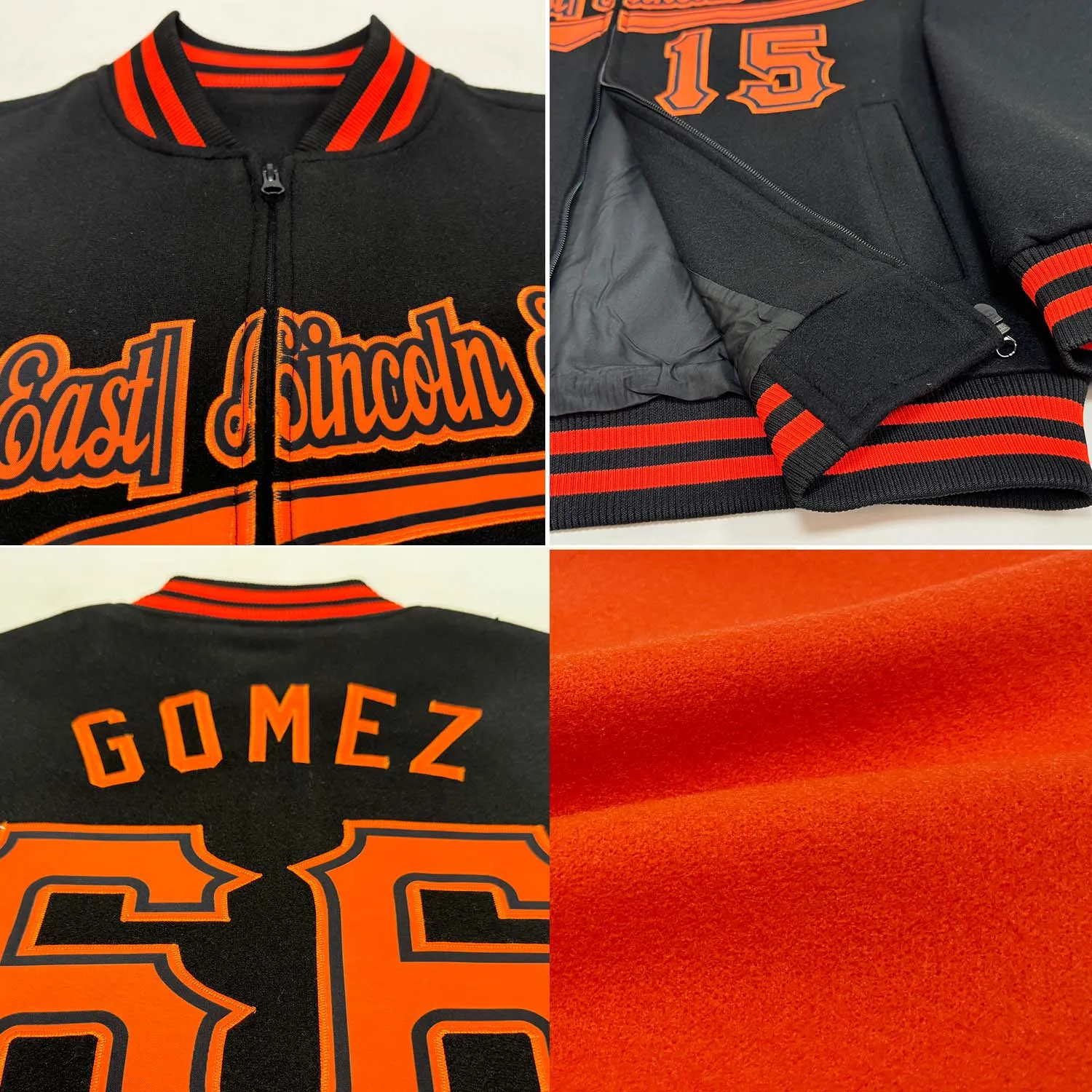 Custom Orange Navy-Light Blue Bomber Varsity Letterman Zipper Jacket