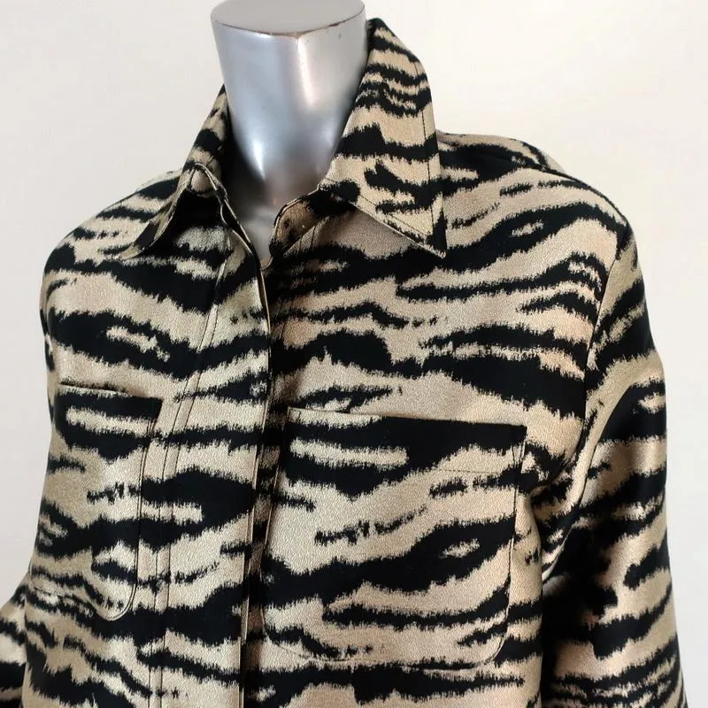 Cynthia Rowley Hensley Zebra Utility Jacket Gold/Black Size Extra Small NEW