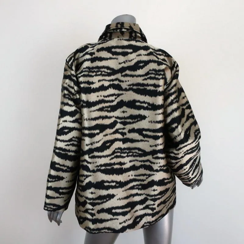 Cynthia Rowley Hensley Zebra Utility Jacket Gold/Black Size Extra Small NEW