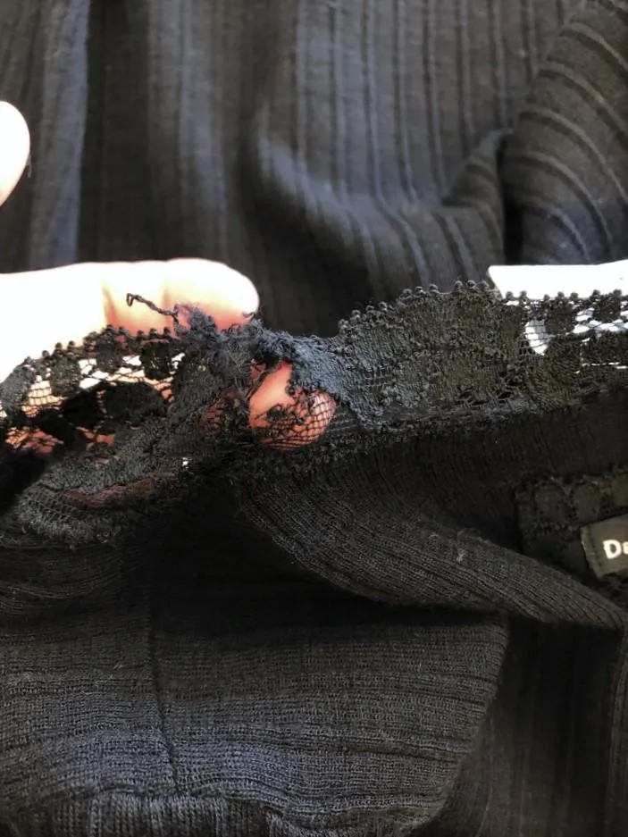 D&G Dolce & Gabbana Sweater Black Lace-Trim Wool Size Medium V-Neck Pullover