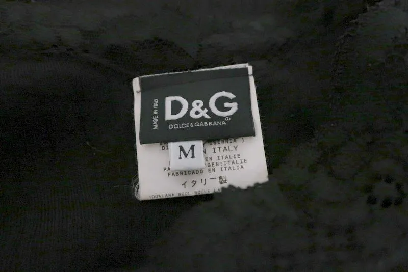 D&G Dolce & Gabbana Sweater Black Lace-Trim Wool Size Medium V-Neck Pullover