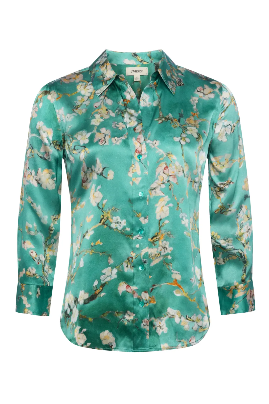 Dani Silk Blouse | Teal Multi Watercolor Cherry Blossom