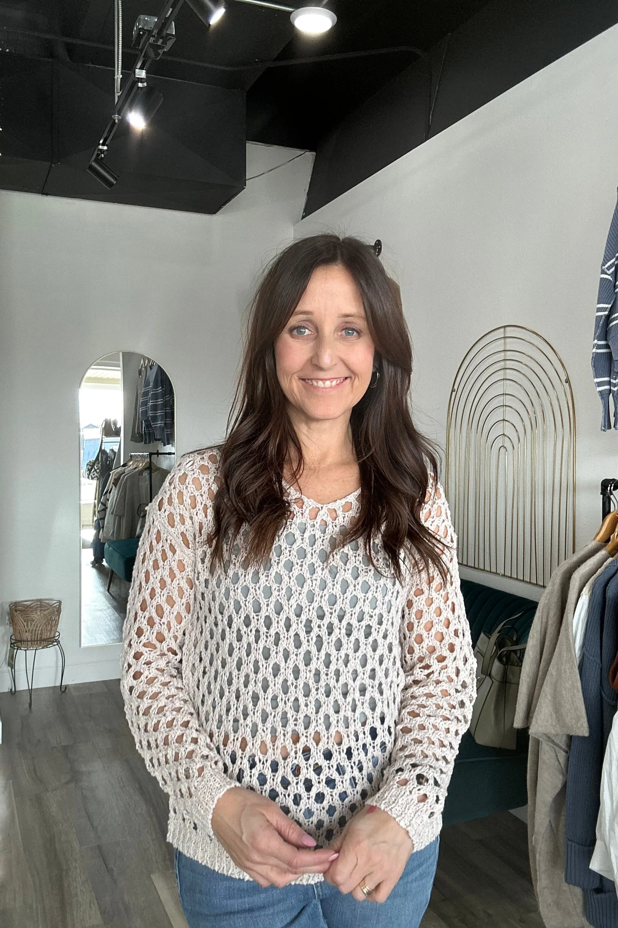 Deann Fishnet V-Neck Sweater