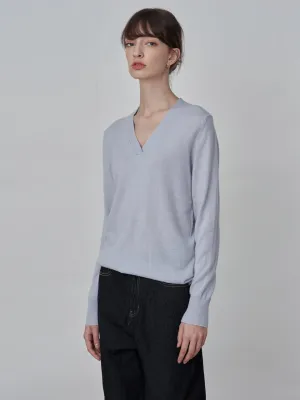 Deep V Neck Sweater_Baby Blue