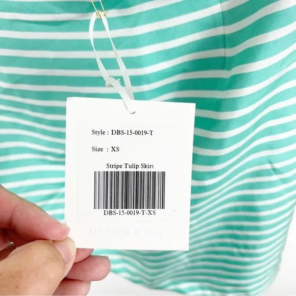 Devon Baer Teal Stripe Tulip Skirt Size Extra Small NWT