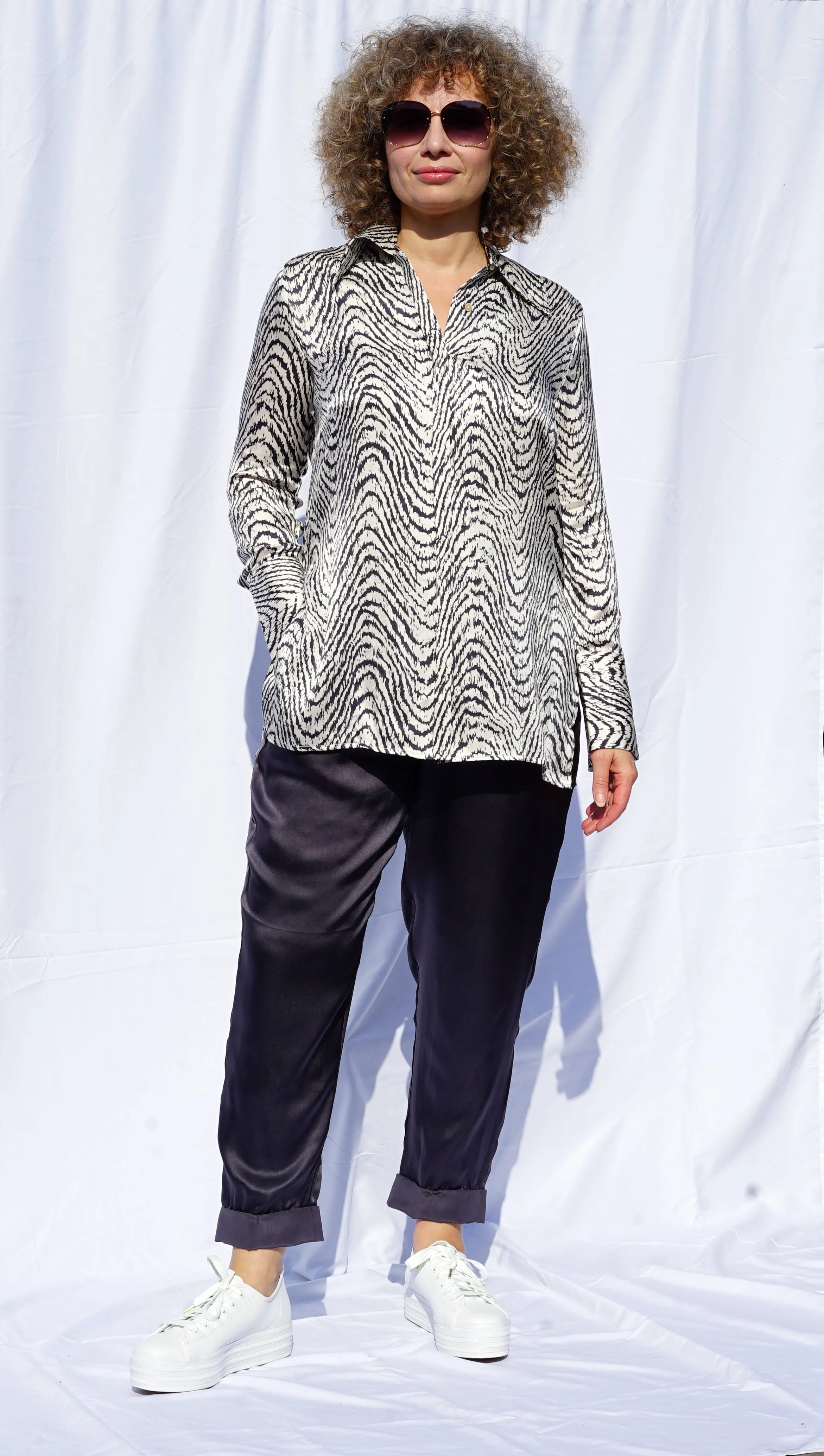 DINAH BW ZEBRA SILK BLOUSE