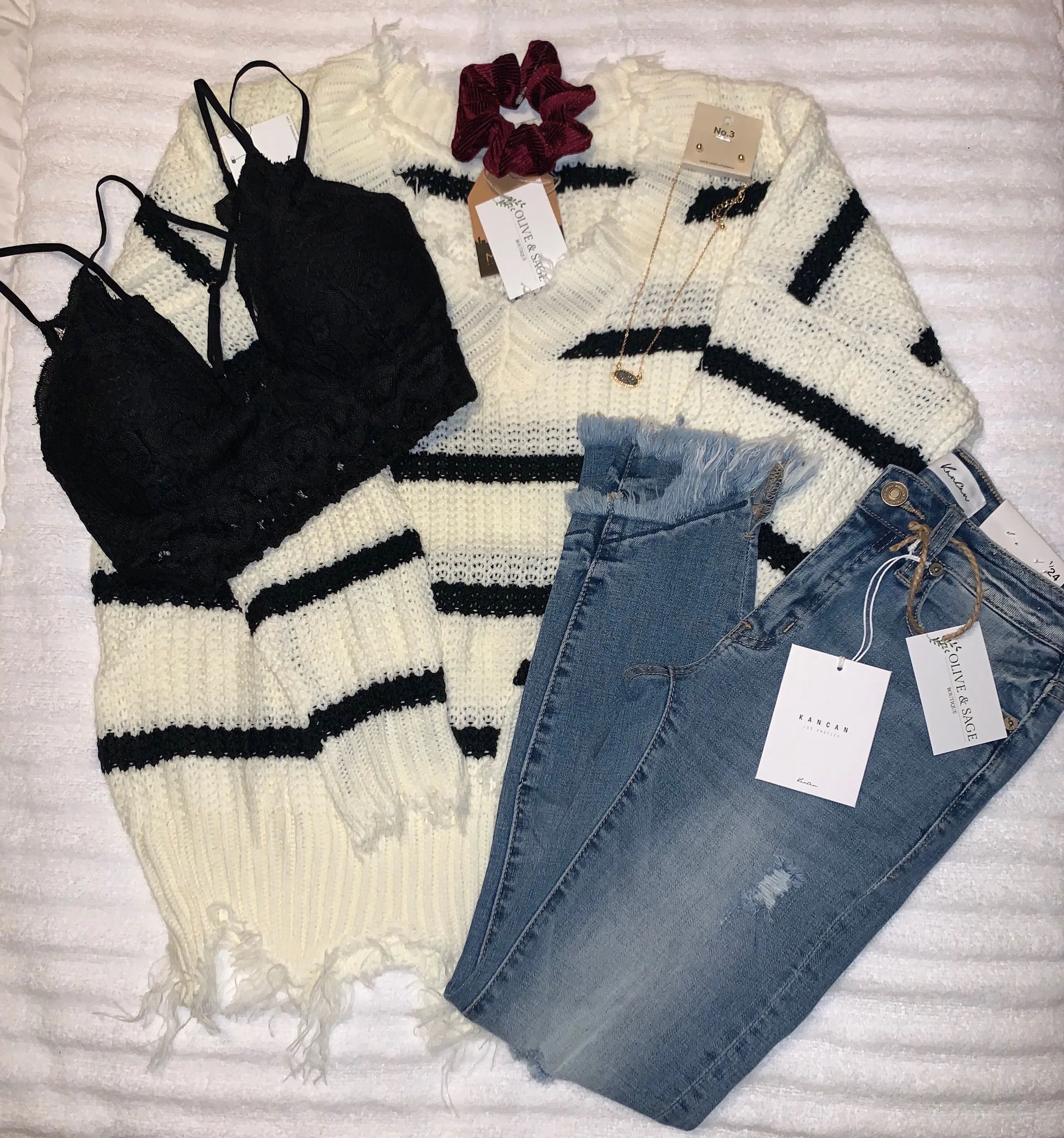 Distressed Striped V-Neck Sweater