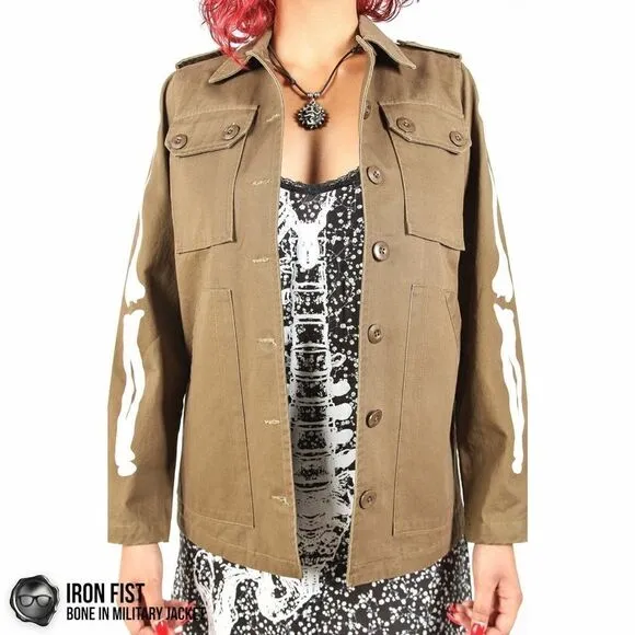 DOLLS KILL IRON FIST BONE IN MILITARY CHORE JACKET OLIVE GREEN WOMEN’S SIZE XS