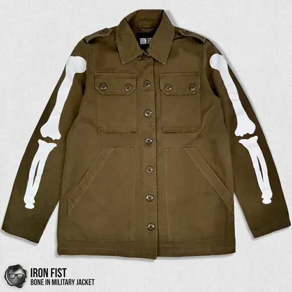 DOLLS KILL IRON FIST BONE IN MILITARY CHORE JACKET OLIVE GREEN WOMEN’S SIZE XS