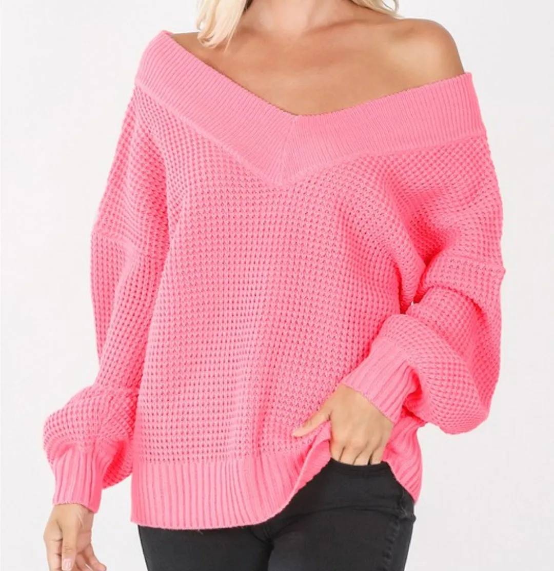 Double V Waffle Sweater
