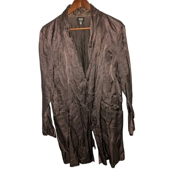 Eileen Fisher Womens Brown Italian Fabric Jacket W/ Pockets &amp; Snap Closures Size