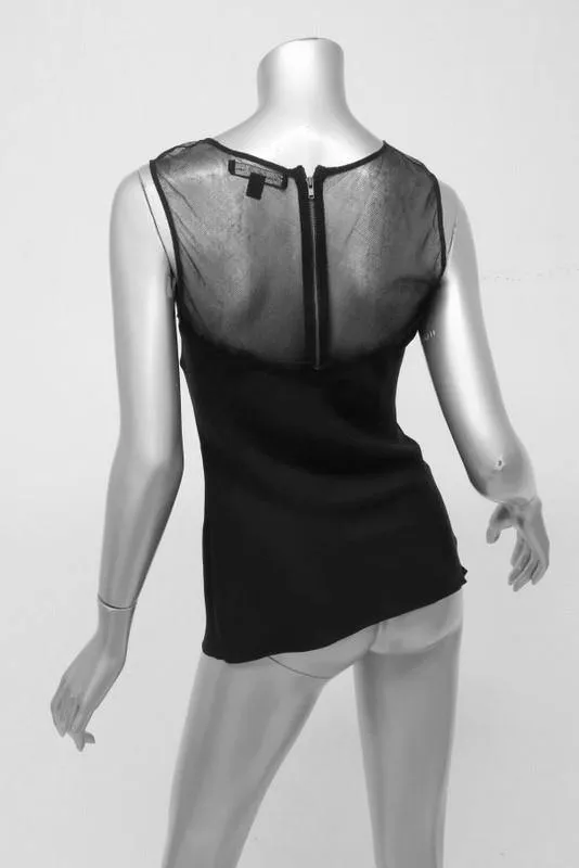 Elizabeth and James Tank Top Black Mesh-Yoke Stretch Silk Size Extra Small