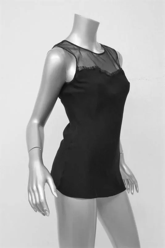Elizabeth and James Tank Top Black Mesh-Yoke Stretch Silk Size Extra Small