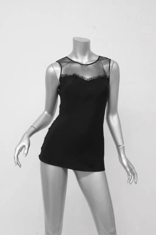 Elizabeth and James Tank Top Black Mesh-Yoke Stretch Silk Size Extra Small