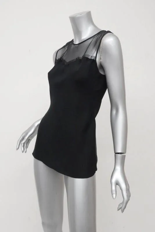 Elizabeth and James Tank Top Black Mesh-Yoke Stretch Silk Size Extra Small