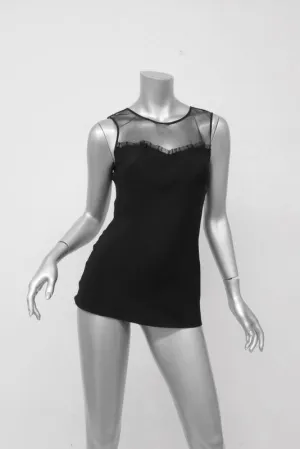 Elizabeth and James Tank Top Black Mesh-Yoke Stretch Silk Size Extra Small