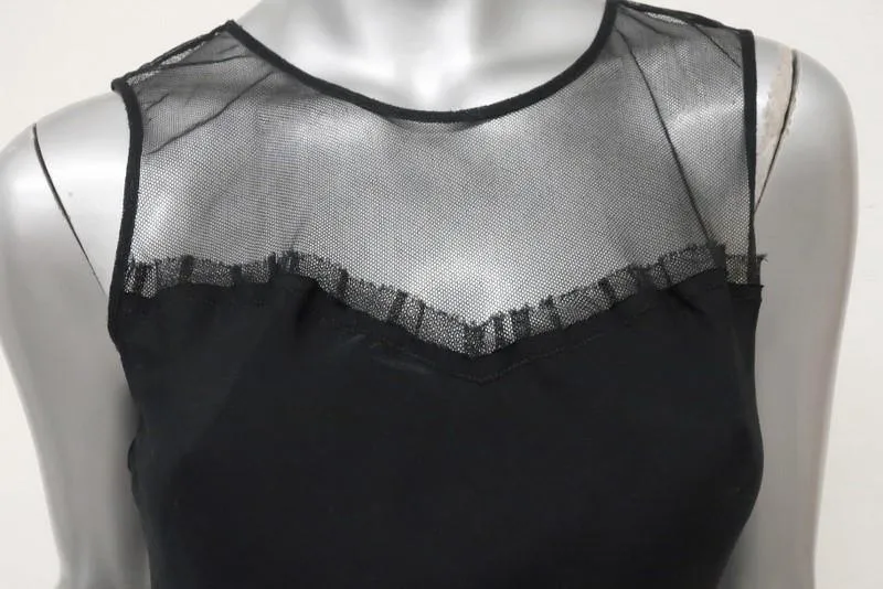 Elizabeth and James Tank Top Black Mesh-Yoke Stretch Silk Size Extra Small