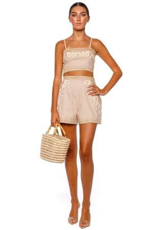 Embroidered Linen Cropped Top