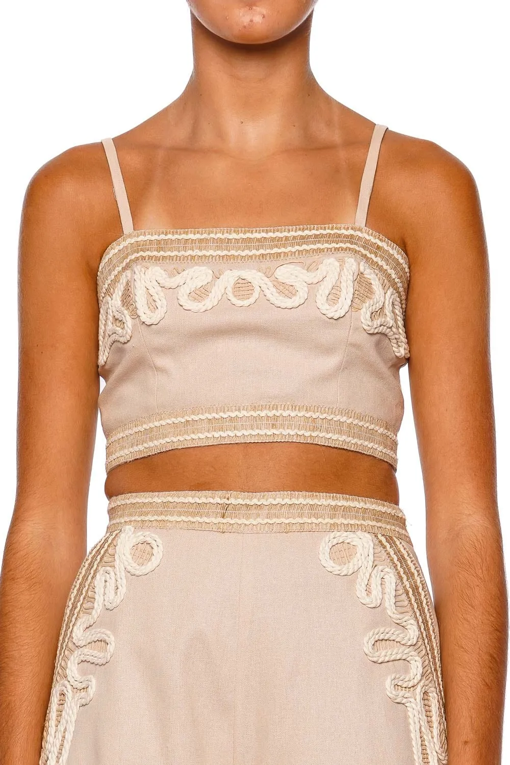 Embroidered Linen Cropped Top