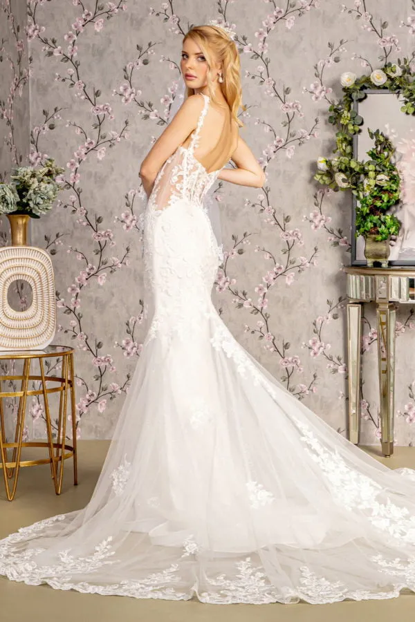 Embroidery Sequin Sheer Bodice Mesh Mermaid Wedding Gown