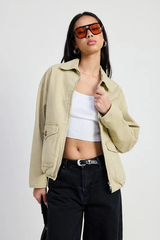 Emory Park LONG SLEEVE COLLARED DENIM JACKET