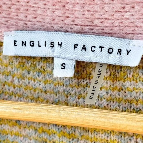 English Factory Pink Pastel Heart V-Neck Knit Button Front Cardigan. Small.