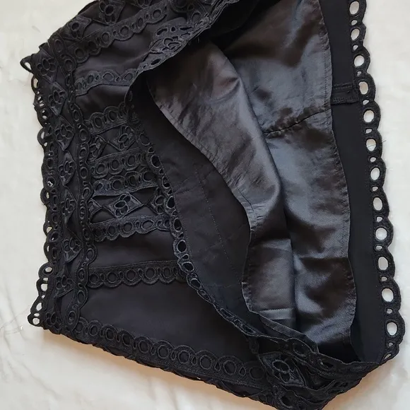 ENTRO, Little Black Mini Skirt w beautiful top layer and trim embroidery