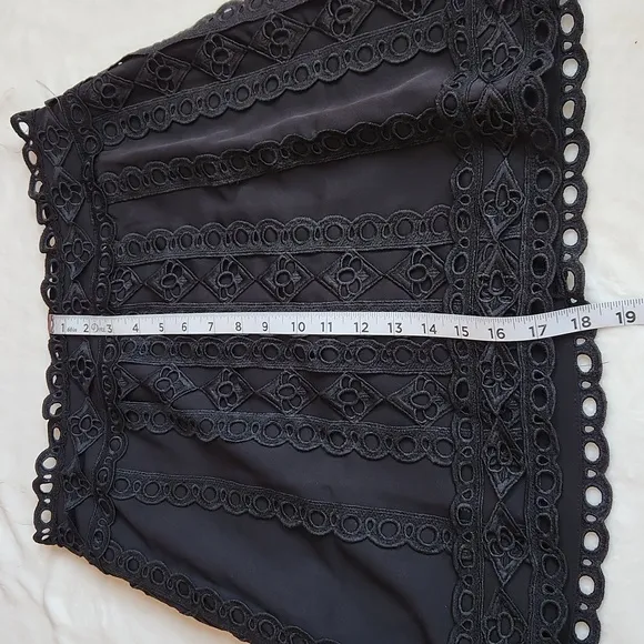 ENTRO, Little Black Mini Skirt w beautiful top layer and trim embroidery