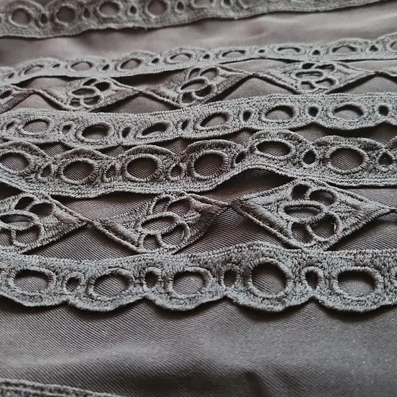 ENTRO, Little Black Mini Skirt w beautiful top layer and trim embroidery