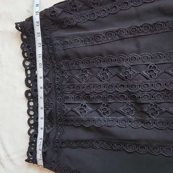 ENTRO, Little Black Mini Skirt w beautiful top layer and trim embroidery