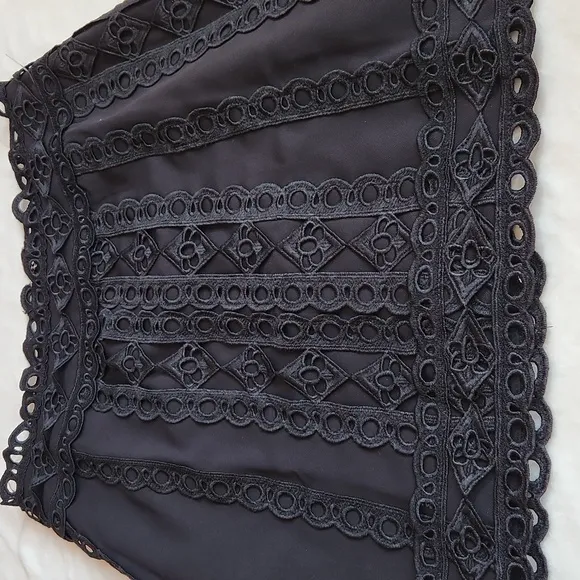 ENTRO, Little Black Mini Skirt w beautiful top layer and trim embroidery