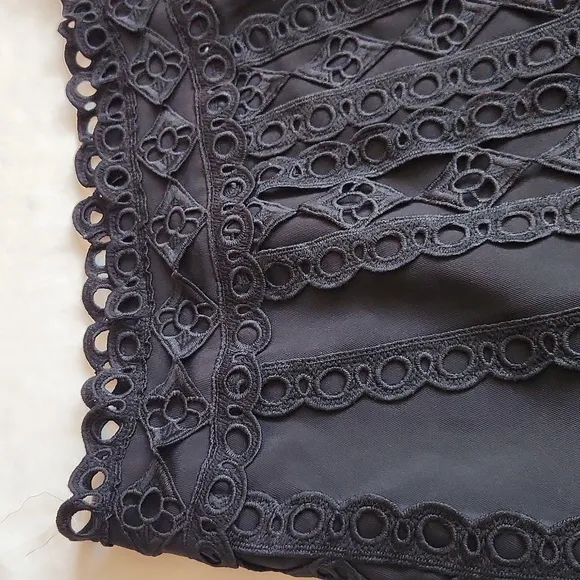 ENTRO, Little Black Mini Skirt w beautiful top layer and trim embroidery