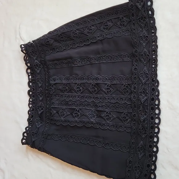 ENTRO, Little Black Mini Skirt w beautiful top layer and trim embroidery