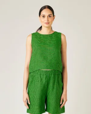 Esme Green & Black Micro Check Linen Top
