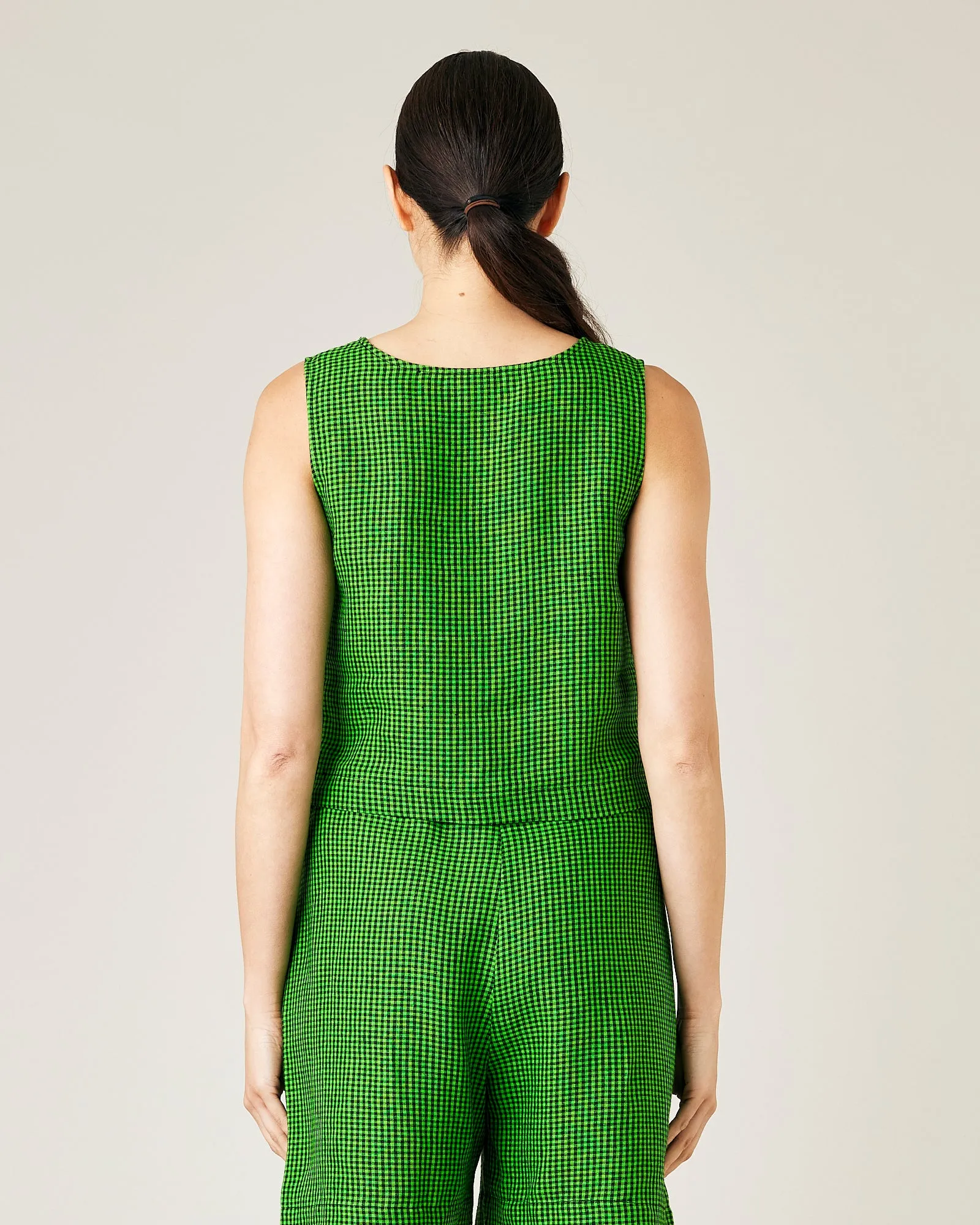 Esme Green & Black Micro Check Linen Top