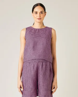 Esme Pink & Black Micro Check Linen Top